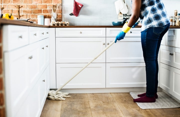 person spring cleaning